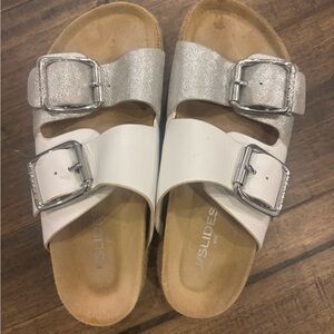 J Slides Silver and White Sandals